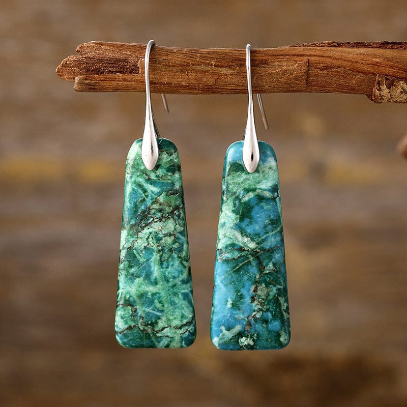 Green/Silver / One Size Copper Natural Stone Earrings