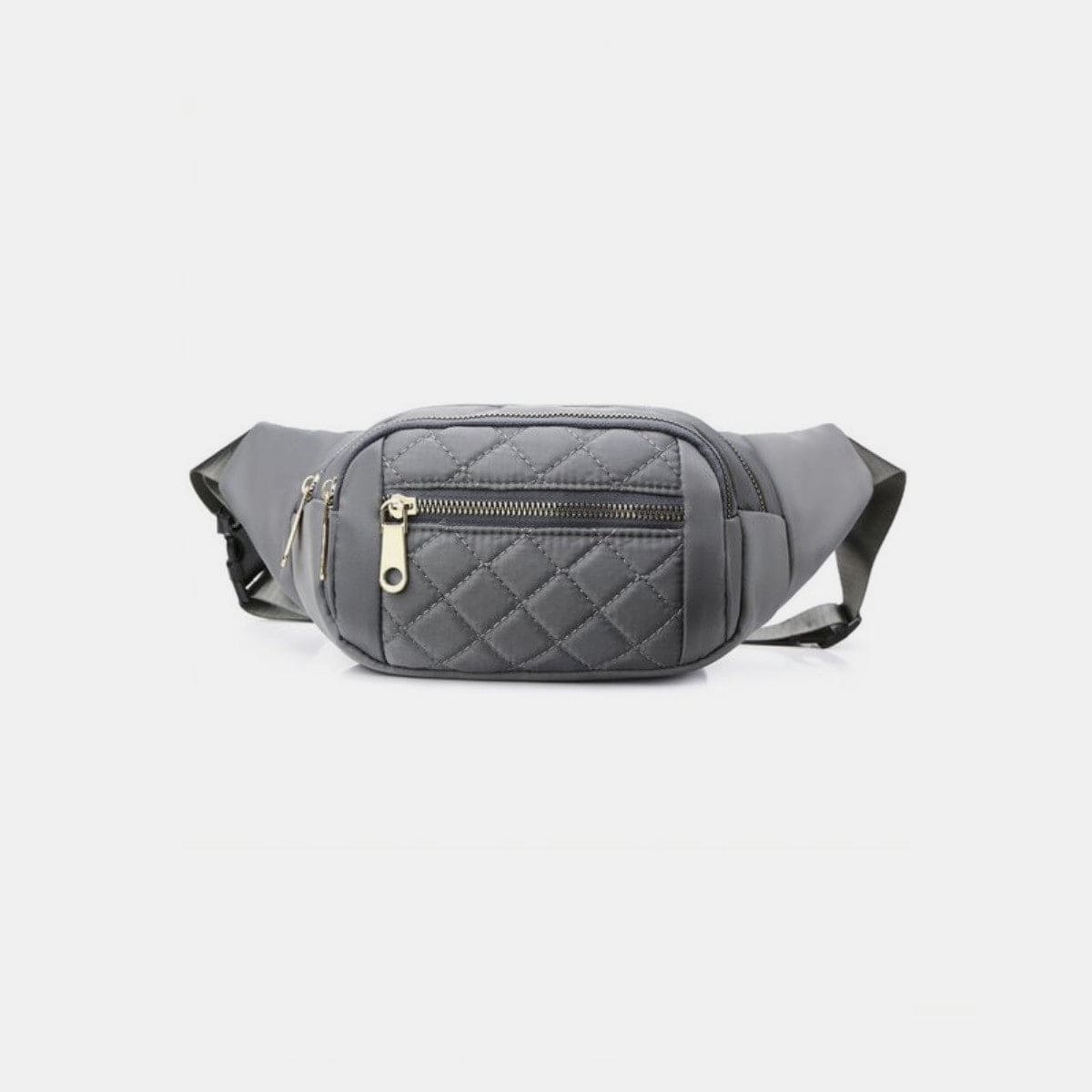 Grey / One Size Zenana Quilted Multi Pocket Waist Belt Bag