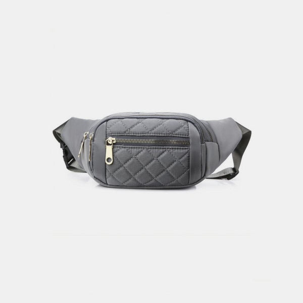 Grey / One Size Zenana Quilted Multi Pocket Waist Belt Bag