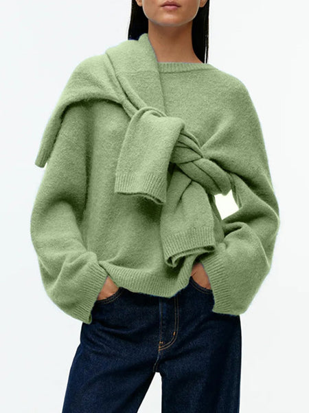 Gum Leaf / One Size Round Neck Drop Shoulder Sweater