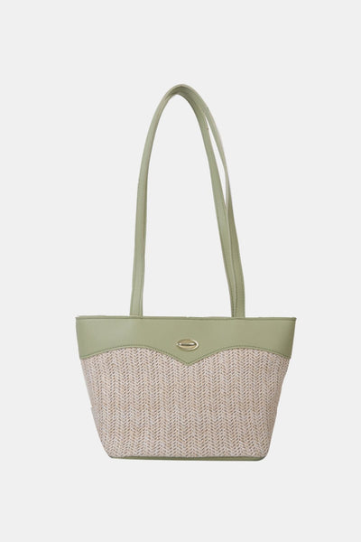 Gum Leaf / One Size Two-Tone Straw PU Tote Bag