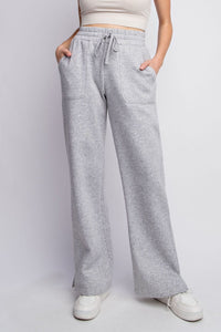 H Grey / S Faith Apparel Full Size Drawstring Straight Leg Slit Sweatpants