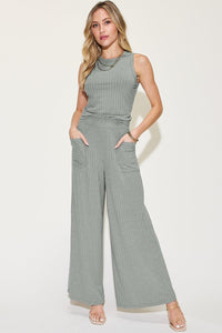 Heather Gray / S Basic Bae Full Size Ribbed Tank and Wide Leg Pants Set