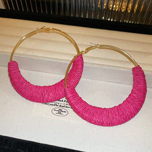 Hot Pink / One Size Alloy Grass Vine Hoop Earrings