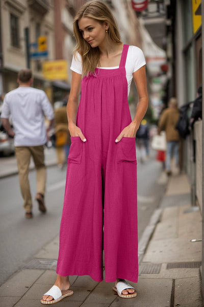 Hot Pink / S Double Take Full Size Wide Leg Overalls with Pockets