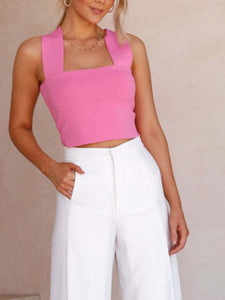 Hot Pink / S Square Neck Wide Strap Tank