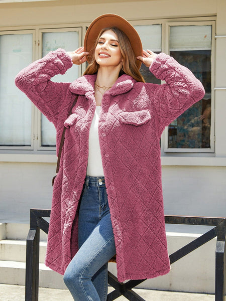 Hot Pink / S Texture Button Up Dropped Shoulder Coat