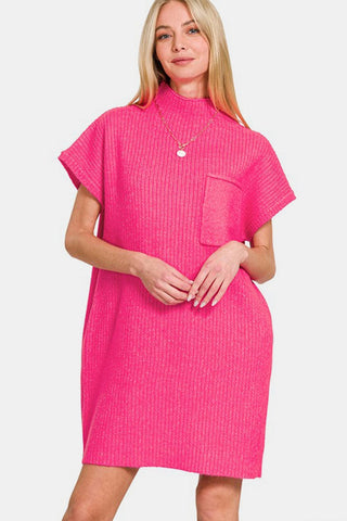 Hot Pink / S Zenana Short Sleeve Sweater Mini Dress