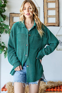 HUNTER GREEN / S Reborn J Striped Button Up Long Sleeve Shacket