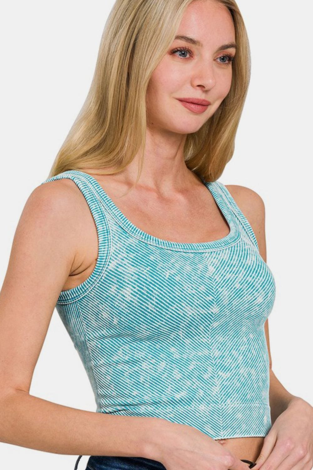 ICE BLUE / S/M Zenana Washed Ribbed Scoop Neck Wide Strap Tank