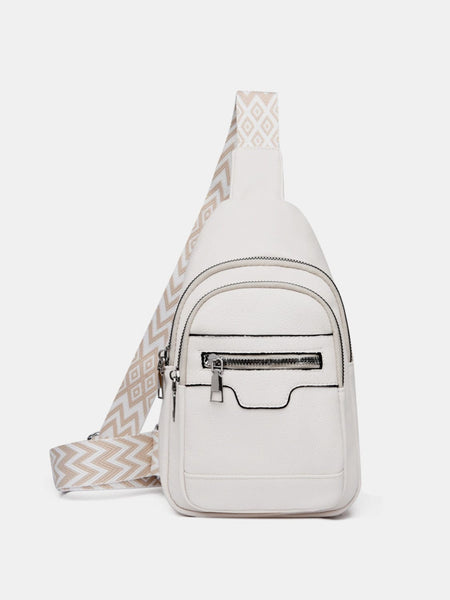 Ivory / One Size PU Leather Adjustable Strap Sling Bag