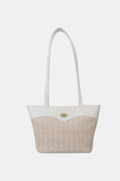 Ivory / One Size Two-Tone Straw PU Tote Bag