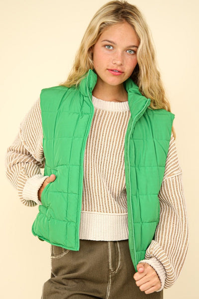 Kelly Green / S VERY J Zip Up Puffer Padded Warm Vest