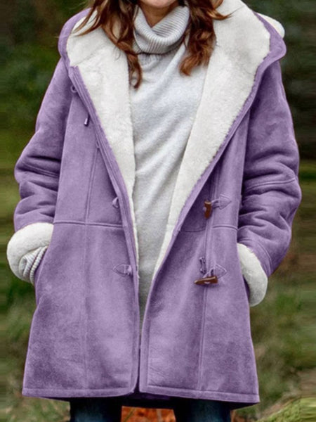 Lavender / S Full Size Pocketed Long Sleeve Hooded Toggle Jacket