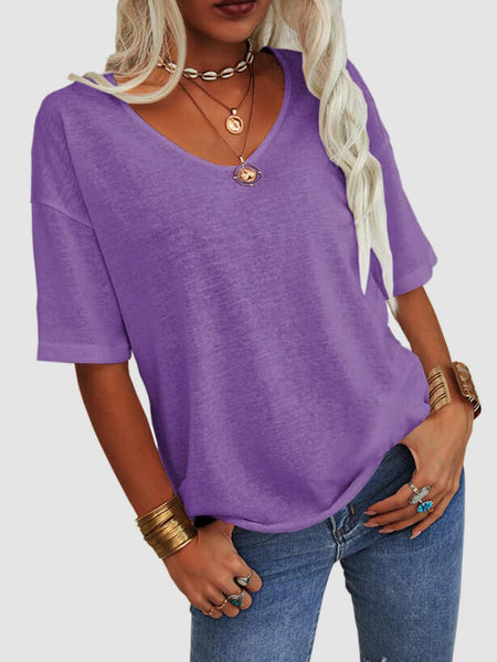 Lavender / S V-Neck Dropped Shoulder Half Sleeve T-Shirt