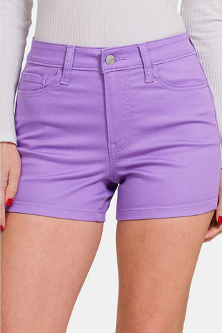 Lavender / S Zenana High Waist Denim Shorts