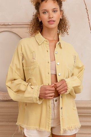 Lemonade / S POL Button Down Raw Hem Distressed Shacket