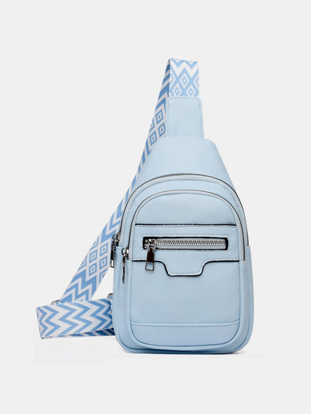 Light Blue / One Size PU Leather Adjustable Strap Sling Bag