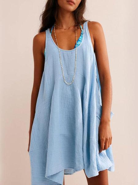 Light Blue / S Devine Tied Scoop Neck Wide Strap Mini Dress