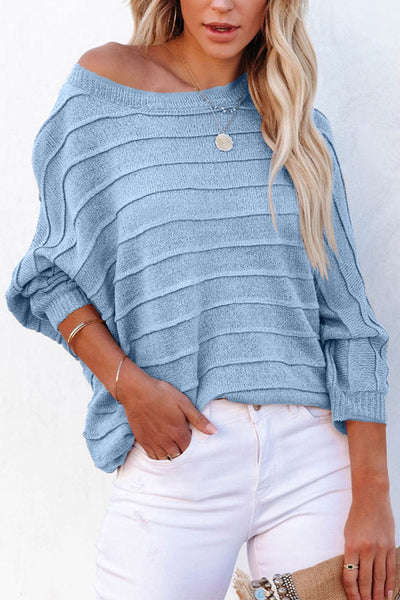 Light Blue / S Round Neck Long Sleeve Knit Top