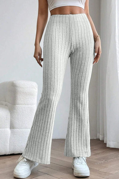 Light Gray / S Basic Bae Full Size Ribbed High Waist Flare Pants