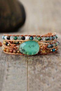 Light Green / One Size Natural Stone & Agate Layered Bracelet