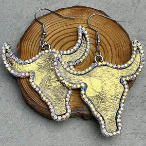 Light Yellow / One Size Rhinestone Bull Earrings