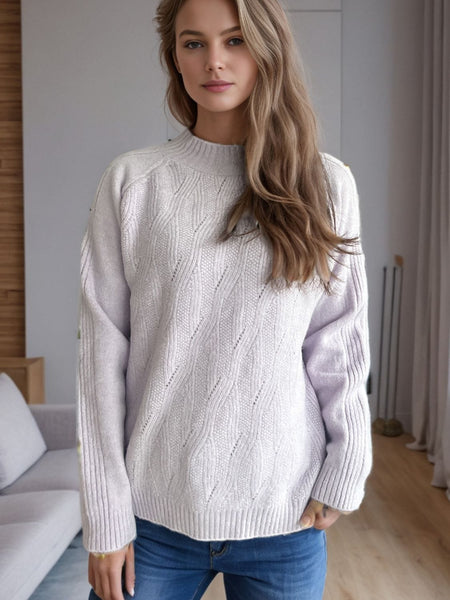 Lilac / One Size Mock Neck Long Sleeve Sweater