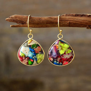 Lime / One Size 18K Gold-Plated Natural Stone Earrings