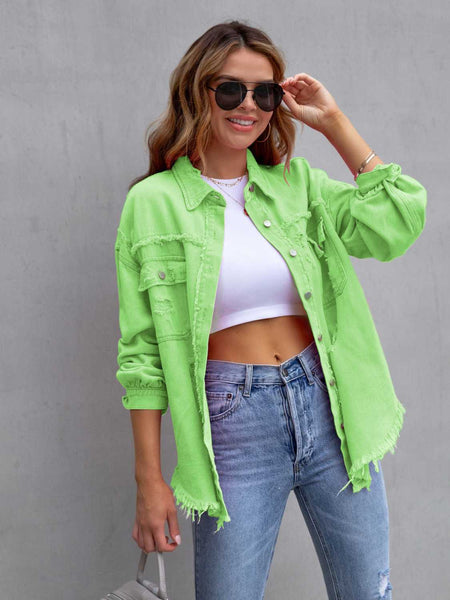 Lime / S Distressed Drop Shoulder Denim Jacket