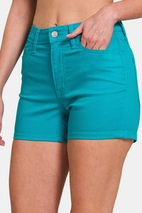 Lt Teal / S Zenana High Waist Denim Shorts