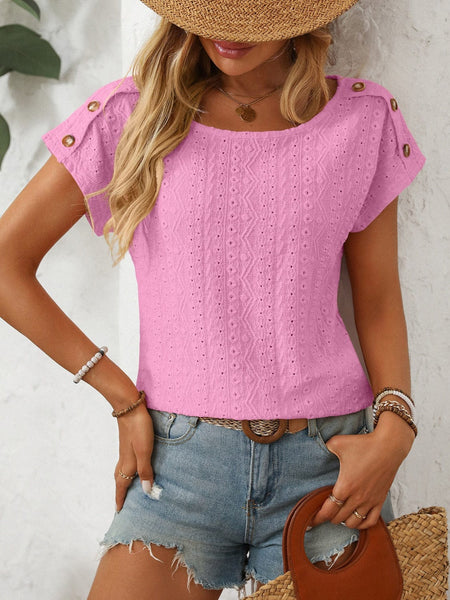 Mandy Eyelet Round Neck Short Sleeve Top