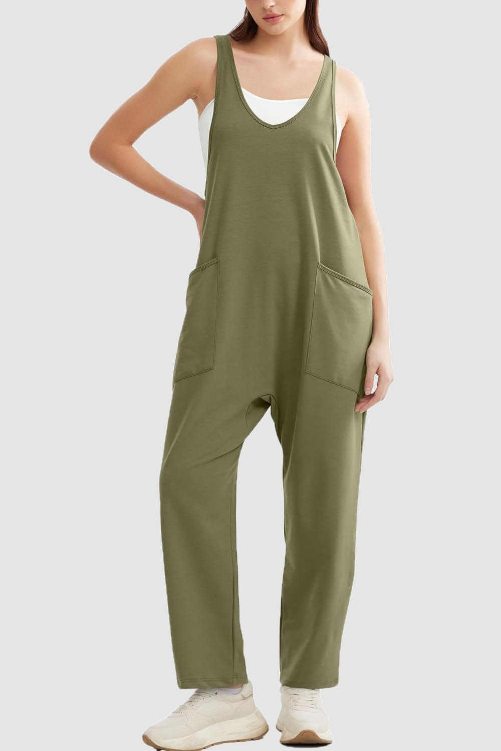 Matcha Green / S Lovelet Wide Strap Jumpsuit with Pockets