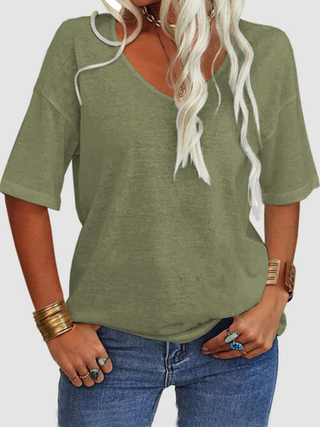 Matcha Green / S V-Neck Dropped Shoulder Half Sleeve T-Shirt