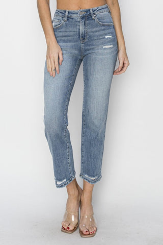 MEDIUM / 0(24) RISEN Full Size High Waist Distressed Cropped Jeans