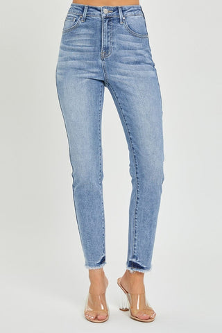 Medium / 0 RISEN Full Size High Rise Frayed Hem Skinny Jeans
