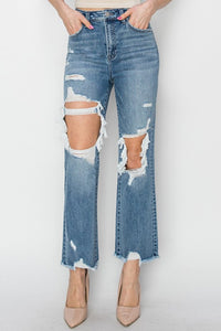 Medium / 0 RISEN High Rise Distressed Crop Straight Jeans