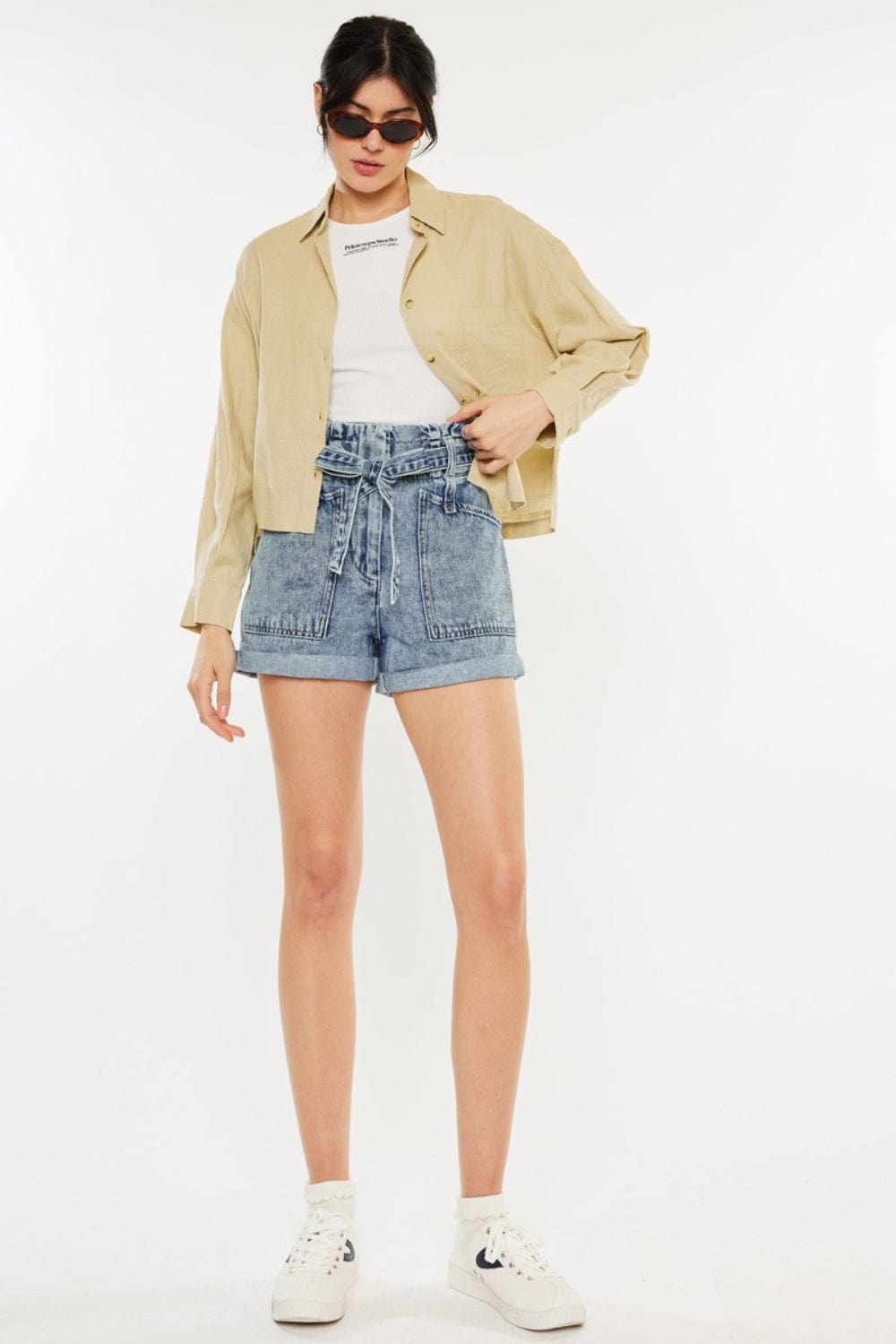 Medium / 3 Kancan Ultra High Rise Paperbag Denim Shorts