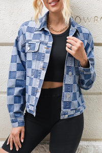 Medium / S Checkered Button Up Long Sleeve Denim Jacket