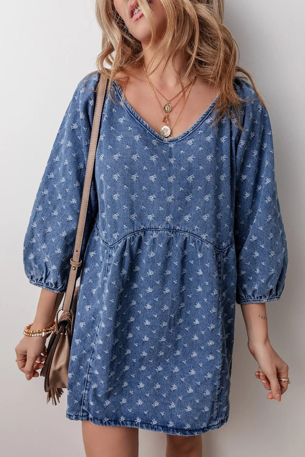 Medium / S Tied V-Neck Mini Denim Dress