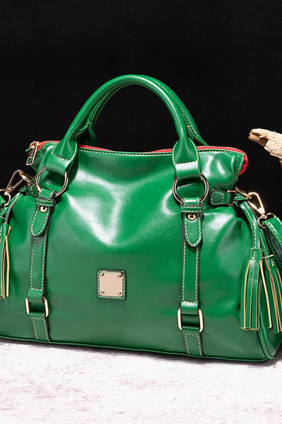 Mid Green / One Size PU Leather Handbag with Tassels