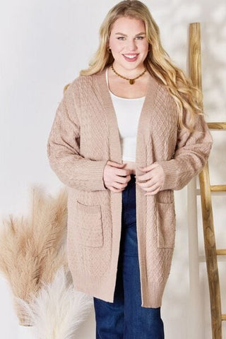 Mocha / S Hailey & Co Full Size Cable-Knit Pocketed Cardigan