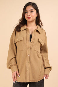 Mocha / S VERY J Button Down Textured Knit Shacket