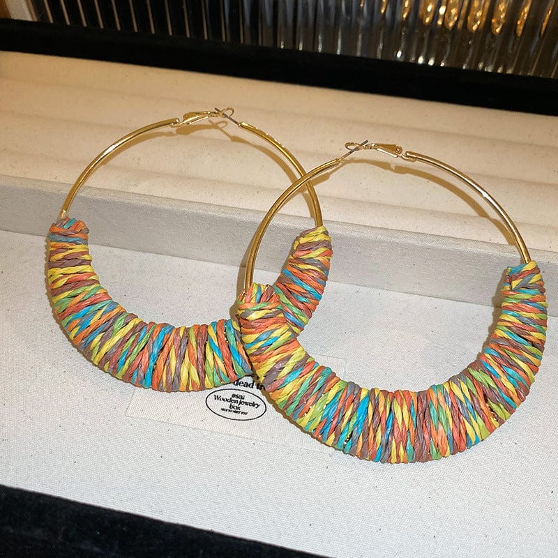 Multi / One Size Alloy Grass Vine Hoop Earrings