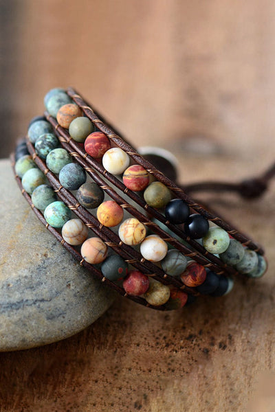 Multicolor / One Size Handmade Triple Layer Beaded Agate Bracelet