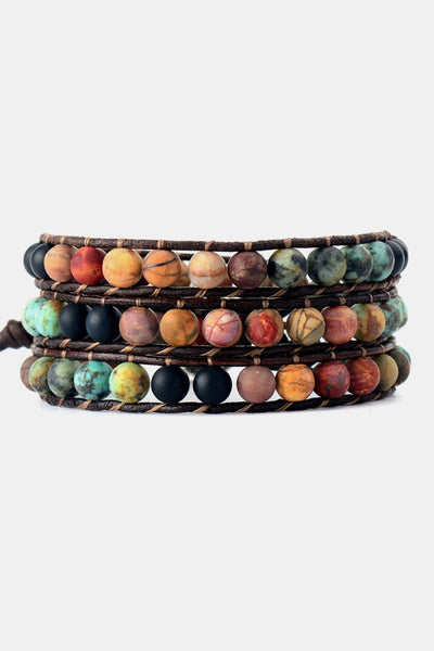 Multicolor / One Size Handmade Triple Layer Beaded Agate Bracelet