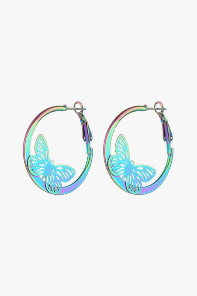 Multicolor / One Size Multicolored Butterfly Huggie Earrings