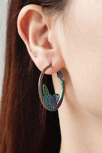 Multicolor / One Size Multicolored Butterfly Huggie Earrings
