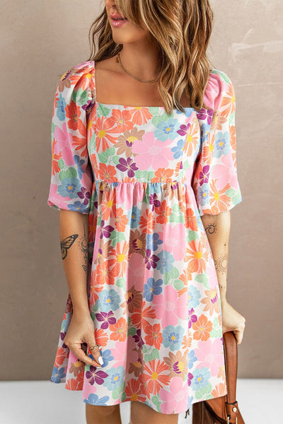 Multicolor / S Printed Half Sleeve Mini Dress