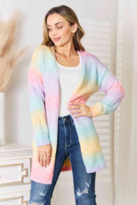 Multicolor / S Woven Right Multicolored Gradient Open Front Longline Cardigan